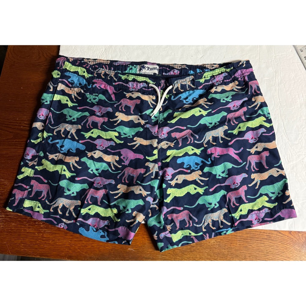 Trunks Surf Swim Co Mens XL Navy Neon Cheetah Print Board Shorts Swim Trunks